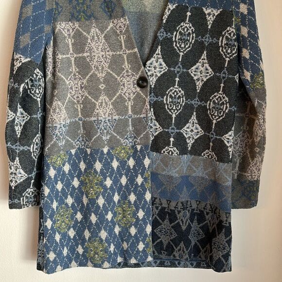 J. Jill Women Patchwork open cardigan duster argyle long sweater blue gray Small - Picture 3 of 11